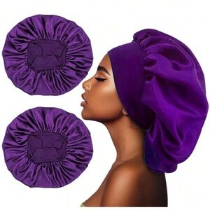 Silk-Like Purple Satin Bonnet & Sleep Cap Set for Women